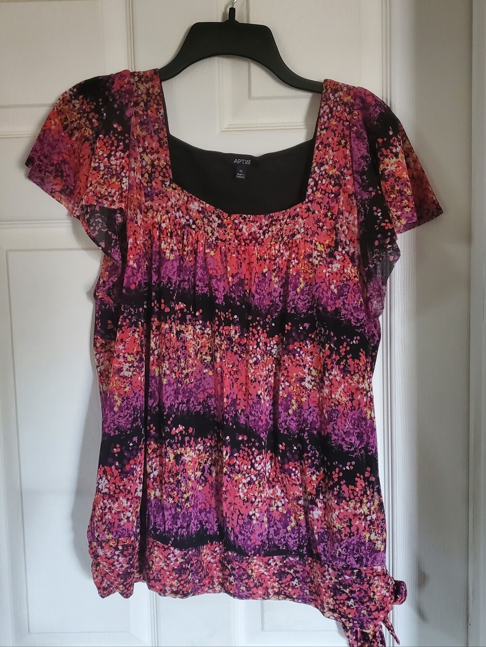 Apt. 9 Women's Purple & Pink Floral Short Sleeve Top XL